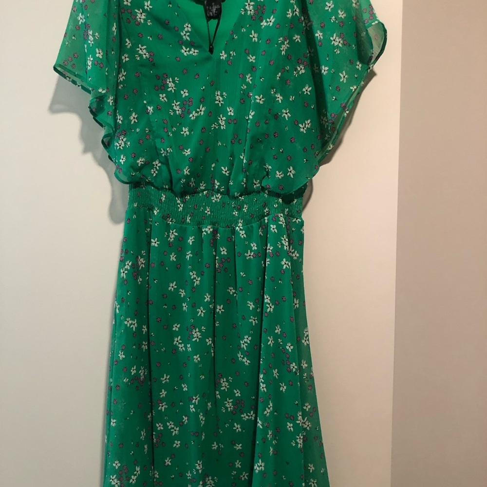 DKNY Emerald Green Floral Midi Dress